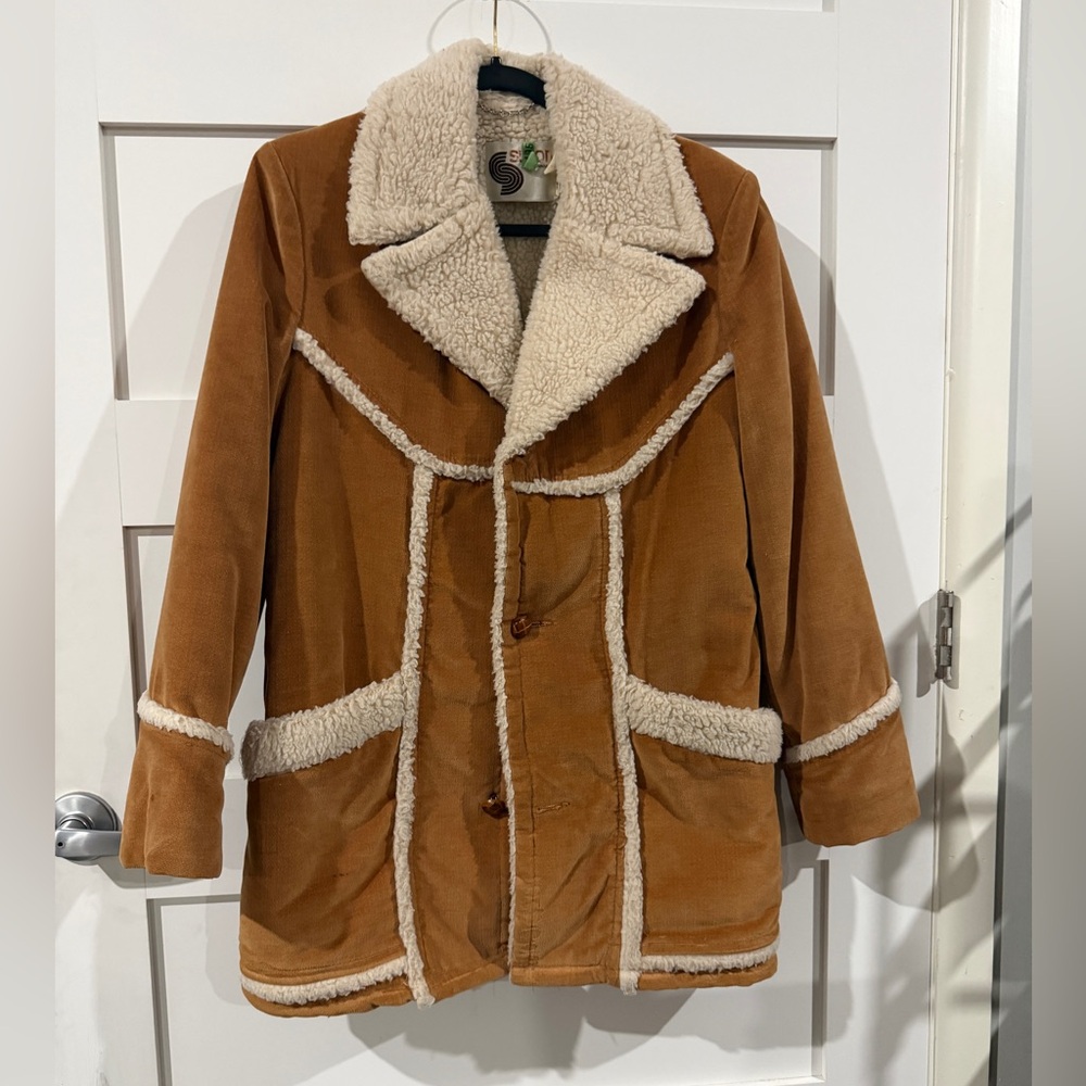Warm Tan Teddy Silton Jacket with Cream Details size 36 vintage
